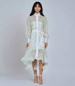 White Green Rings Shirt Dress