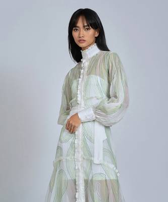 White Green Rings Shirt Dress 2