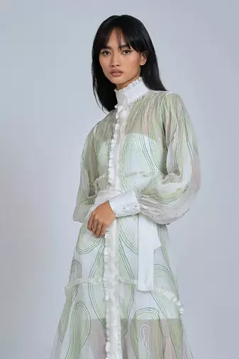 White Green Rings Shirt Dress