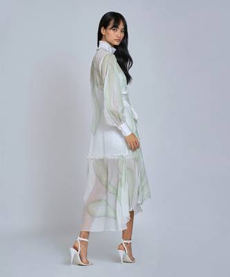 White Green Rings Shirt Dress 3