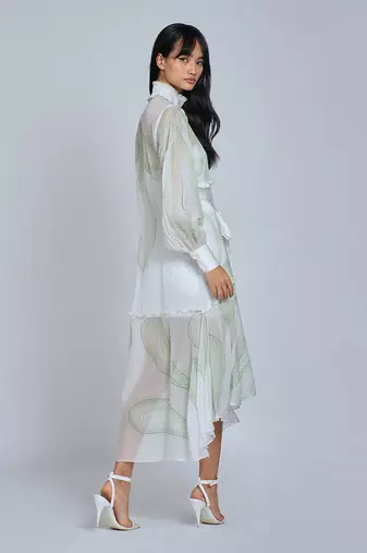 White Green Rings Shirt Dress