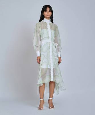 White Green Rings Shirt Dress 4