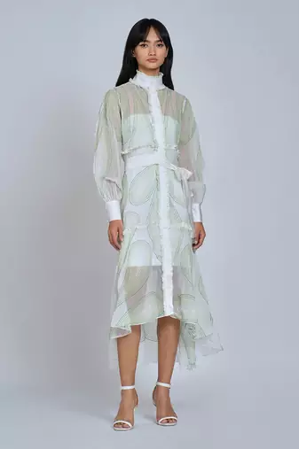 White Green Rings Shirt Dress