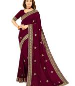 Purple embroidered georgette saree with blouse