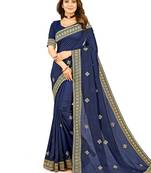 Navy blue embroidered georgette saree with blouse