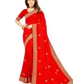 Red embroidered georgette saree with blouse