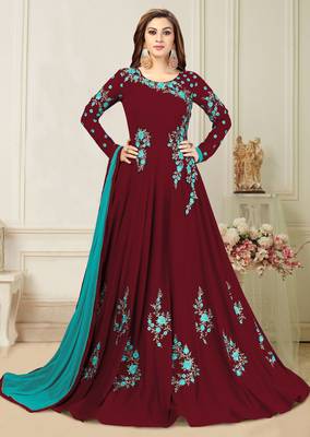Blue Embroidered Anarkali Kurta Pant with Dupatta Salwar Suit Set 1