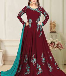 Trendmalls Blue Embroidered Anarkali Kurta Pant with Dupatta Salwar Suit Set