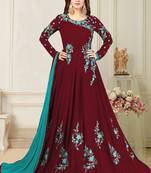 Trendmalls Blue Embroidered Anarkali Kurta Pant with Dupatta Salwar Suit Set