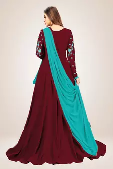 Trendmalls Blue Embroidered Anarkali Kurta Pant with Dupatta Salwar Suit Set