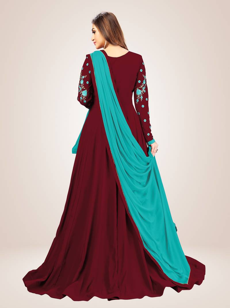 Blue Embroidered Anarkali Kurta Pant with Dupatta Salwar Suit Set