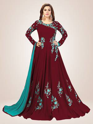Blue Embroidered Anarkali Kurta Pant with Dupatta Salwar Suit Set 3