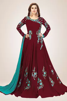 Trendmalls Blue Embroidered Anarkali Kurta Pant with Dupatta Salwar Suit Set