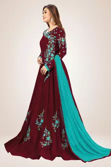 Trendmalls Blue Embroidered Anarkali Kurta Pant with Dupatta Salwar Suit Set