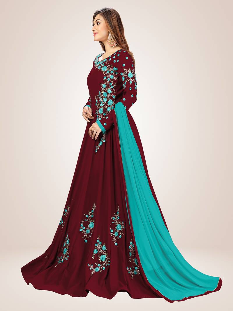 Blue Embroidered Anarkali Kurta Pant with Dupatta Salwar Suit Set