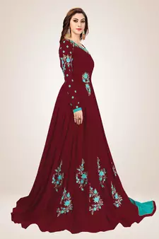 Trendmalls Blue Embroidered Anarkali Kurta Pant with Dupatta Salwar Suit Set