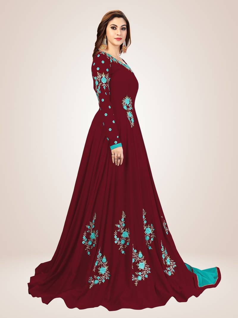 Blue Embroidered Anarkali Kurta Pant with Dupatta Salwar Suit Set