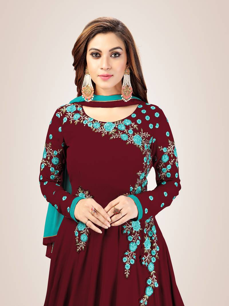 Blue Embroidered Anarkali Kurta Pant with Dupatta Salwar Suit Set