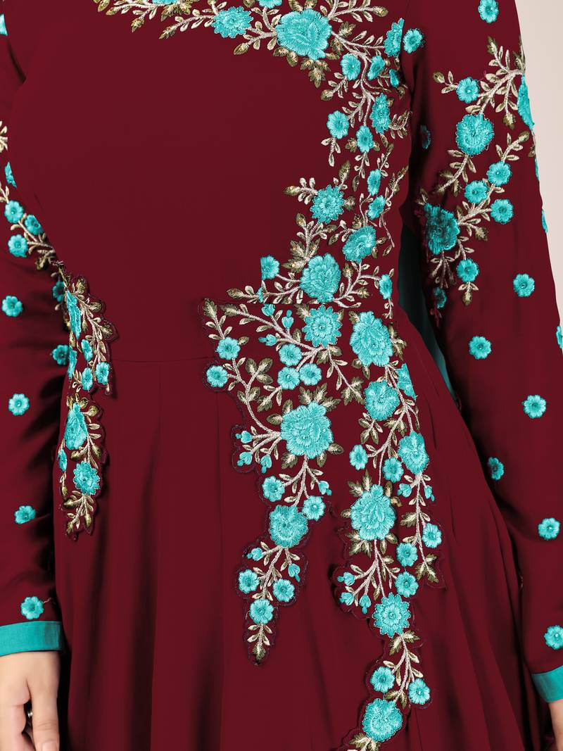 Blue Embroidered Anarkali Kurta Pant with Dupatta Salwar Suit Set