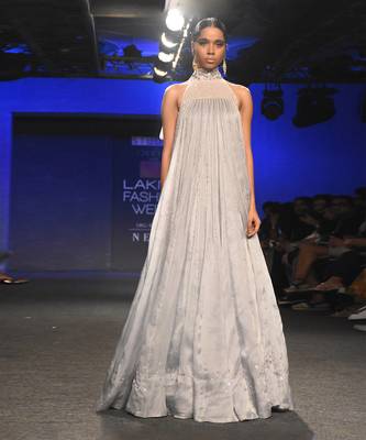 GREY EMBROIDERED TRAPEZE GOWN 1