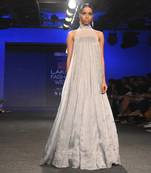 GREY EMBROIDERED TRAPEZE GOWN