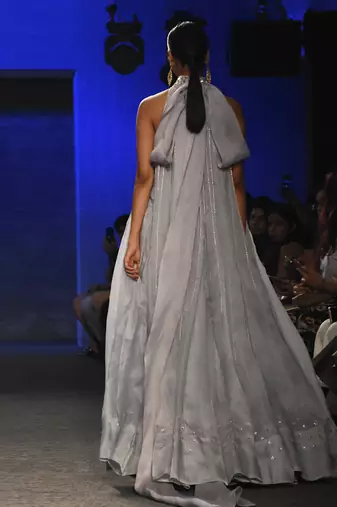 GREY EMBROIDERED TRAPEZE GOWN