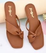 GlamZkart Women Beige Color Knote Design Flats Sandal
