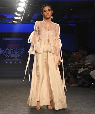 Cream nude half pant half skirt jacket set 1