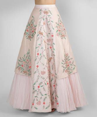 PEACH PINK PANELLED LEHENGA SKIRT WITH CROP TOP 3