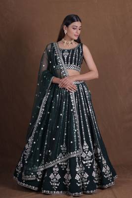 Green Wedding Lehenga Choli For Women Indian Party Wear Mahendi Function Wear Lengha Choli 1