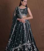 Green Wedding Lehenga Choli For Women Indian Party Wear Mahendi Function Wear Lengha Choli