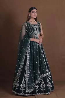 Green Wedding Lehenga Choli For Women Indian Party Wear Mahendi Function Wear Lengha Choli
