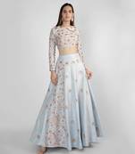 POWDER BLUE EMBROIDERED LEHENGA SKIRT WITH CROP TOP