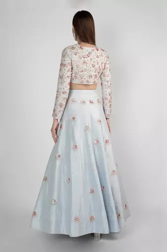 POWDER BLUE EMBROIDERED LEHENGA SKIRT WITH CROP TOP