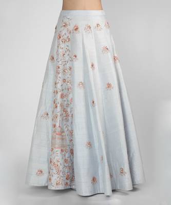 POWDER BLUE EMBROIDERED LEHENGA SKIRT WITH CROP TOP 4