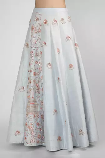 POWDER BLUE EMBROIDERED LEHENGA SKIRT WITH CROP TOP