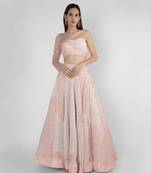 PEACH PINK EMBROIDERED SKIRT WITH CROP TOP