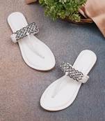 GlamZkart Women White Color White Stone Work Flats Sandal