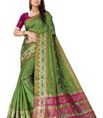 Olive woven art silk saree with blouse