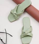GlamZkart Women GREEN Color Knote Design Flats Sandal
