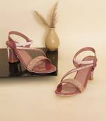 GlamZkart Women Rose-Gold Color Stone Mounted Design Heel Sandal
