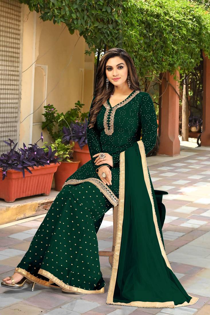 Trendmalls Cotton Embroidered Party Wear Kurta Pant with Dupatta Salwar Suit Set