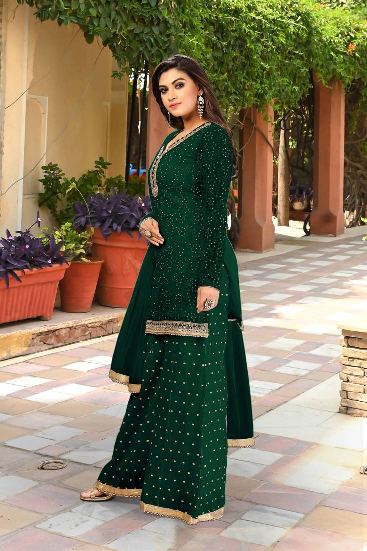 Trendmalls Cotton Embroidered Party Wear Kurta Pant with Dupatta Salwar Suit Set