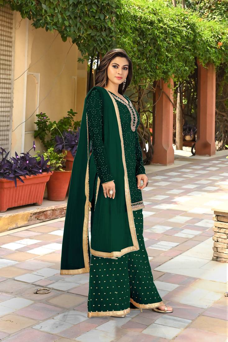Trendmalls Cotton Embroidered Party Wear Kurta Pant with Dupatta Salwar Suit Set