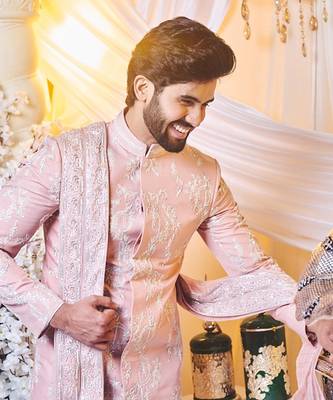 Sea Shell Pink Carnation Sherwani Set 3