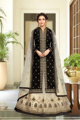 Trendmalls Georgette Embroidered Party Wear Kurta Pant with Dupatta lehenga Suit Set 1