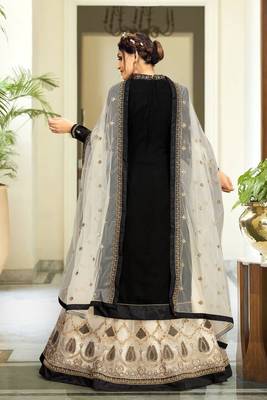Trendmalls Georgette Embroidered Party Wear Kurta Pant with Dupatta lehenga Suit Set 2