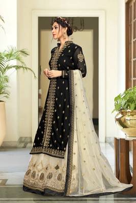 Trendmalls Georgette Embroidered Party Wear Kurta Pant with Dupatta lehenga Suit Set 4