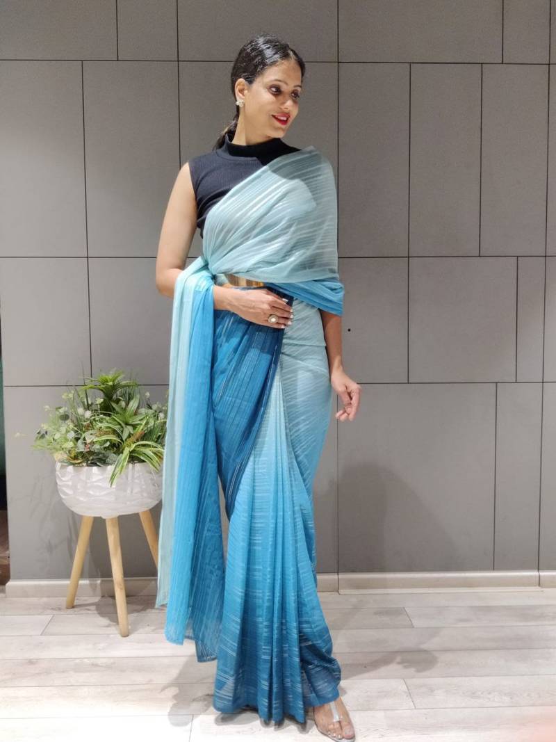 Multi Colour Premium Chiffon Silk Saree WITH UN-STITCHED BLOUSE