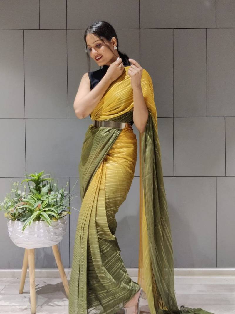 Multi Colour Premium Chiffon Silk Saree WITH UN-STITCHED BLOUSE